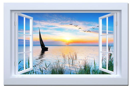 LED Bild aus Canvas 
offenes Fenster auf See
mit 1 LED