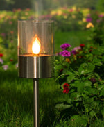 LED Solar Leuchte mit Kerzenflackern  
aus Edelstahl
mit 1 LED