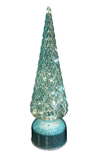 LED Glas DekoTannenbaum rotierend türkis, transparent mit 20 LED