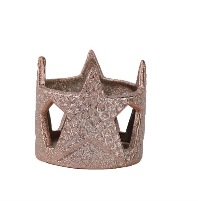 Teelichthalter Krone aus Keramik, 
Design: gehämmertes Kupfer,
D5cm x H5cm