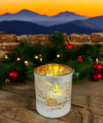 Windlicht aus Glas Bergdorfmotiv silber H7.8cm