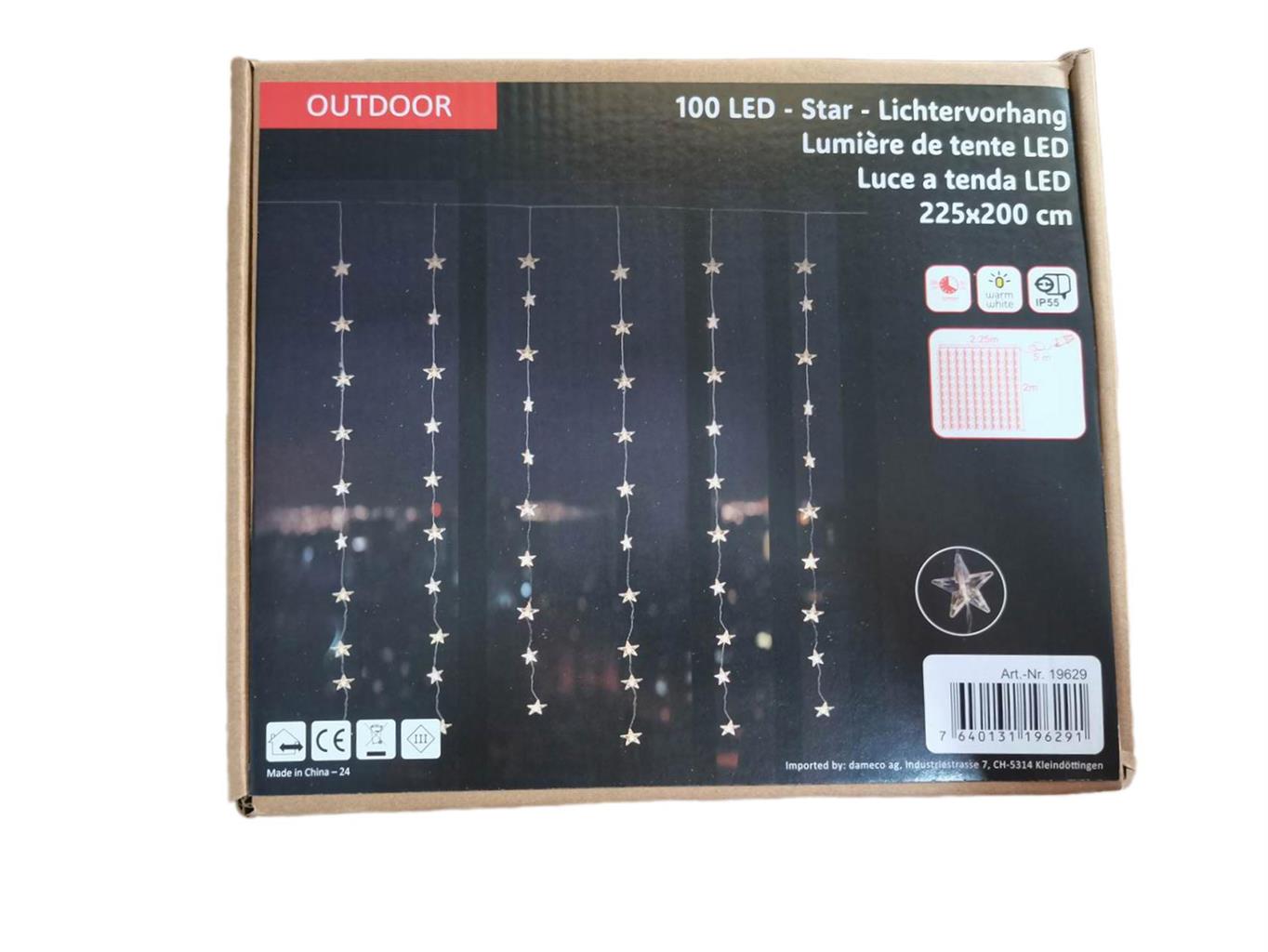 LED Lichtervorhang Outdoor mit Sternen 100 LED B: 225cm H: 200cm Warm weisses Licht