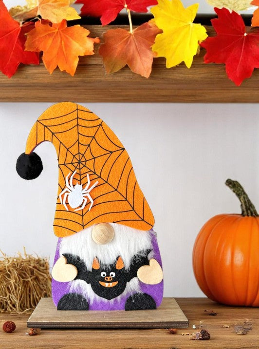 Wichtel Halloween Herbst Filz mit Fledermaus Ständer aus Holz H:18.5cm