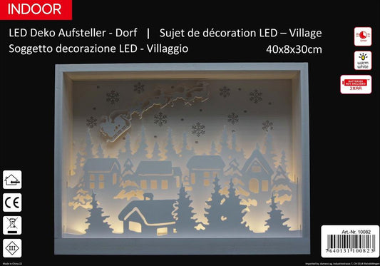 LED Deko Aufsteller 
XMAS Dorf mit 33 LED
aus Holz mit warm 
weissem Licht