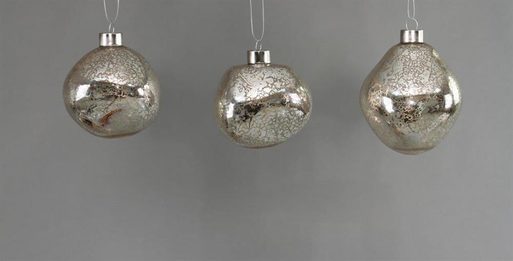 Weihnachtskugel Glas organic 3er Set silber mercury D8-9cm