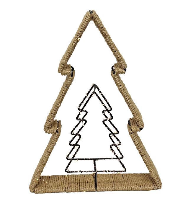 LED Tannenbaum aus Metall umringt mit Seil Schnur in der Mitte kleiner Stern schwarz