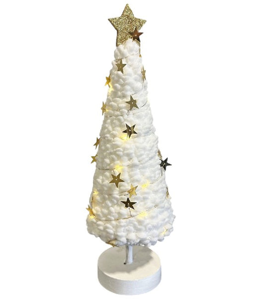 LED Tannenbaum in weiss mit goldigen Sternen und 30LED Microlight warm weisses Licht