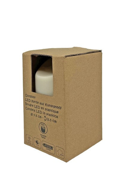 LED Kerze Outdoor Kunststoff creme mit beweglicher Flamme D: 7.5cm - H: 12.5cm