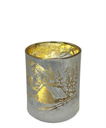 Windlicht aus Glas Bergdorfmotiv silber H10cm