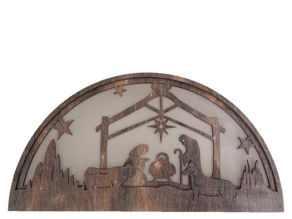 LED XMAS Bogen mit Krippenszene
mit Hologrammfolie und10 LED
Farbe: braun