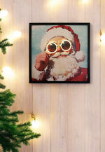 LED Bild Pop Art Santa mit Neon Brille mit Holzrahmen (MDF)