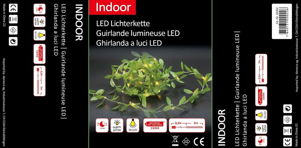 Guirlande lumineuse LED avec feuilles de saule artificielles
 L:300cm - 30 LED