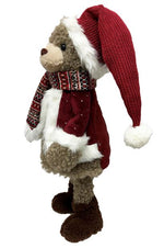 Deko Figur Bär stehend H65cm roter offener Mantel auf Feder wippend montiert