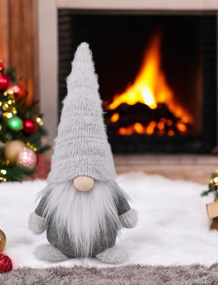 Deko Wichtel Santa mit Bart 
mit Zipfelmütze, 
Farbe: Grau, 
L:11cm B:16cm H:36cm