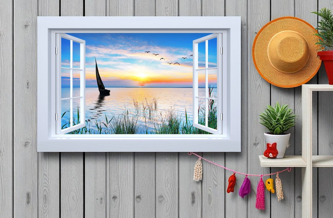 LED Bild aus Canvas 
offenes Fenster auf See
mit 1 LED