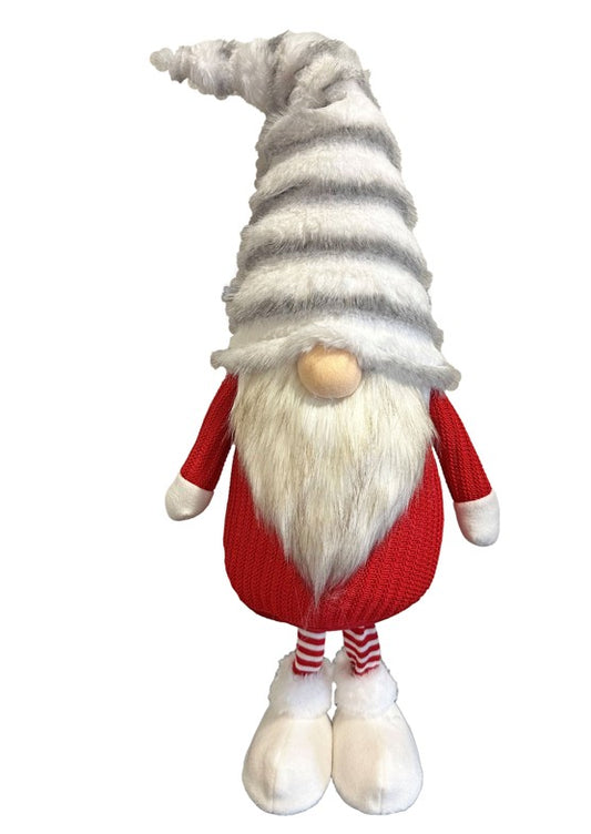 Deko Wichtel stehend rot weiss mit flauschiger Mütze grau weiss