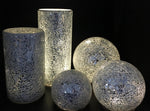 LED Glas-Ball Silber 2er Set - gebrochenes Glas mit Mosaikstruktur D: 10cm u. 15cm