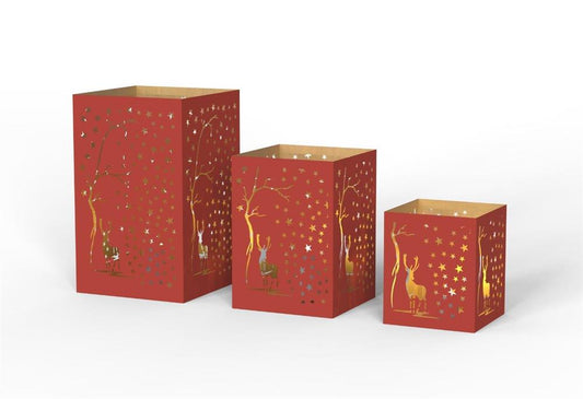 Windlicht Forest 3er Set aus Metall eckig rot