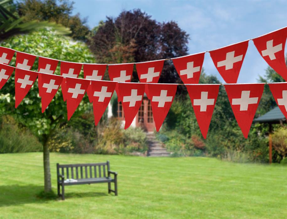 Girlande mit 24 Wimpel(Triangle)
Schweiz L: 450cm - Wetterfest 
beidseitig bedruckt
