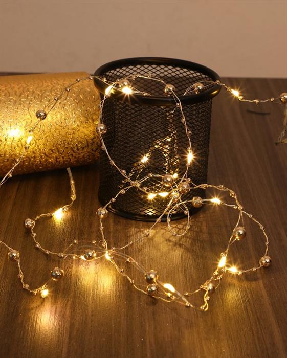 LED Micro Draht Lichterkette mit Perlen 20 LED Länge 190cm silber Draht