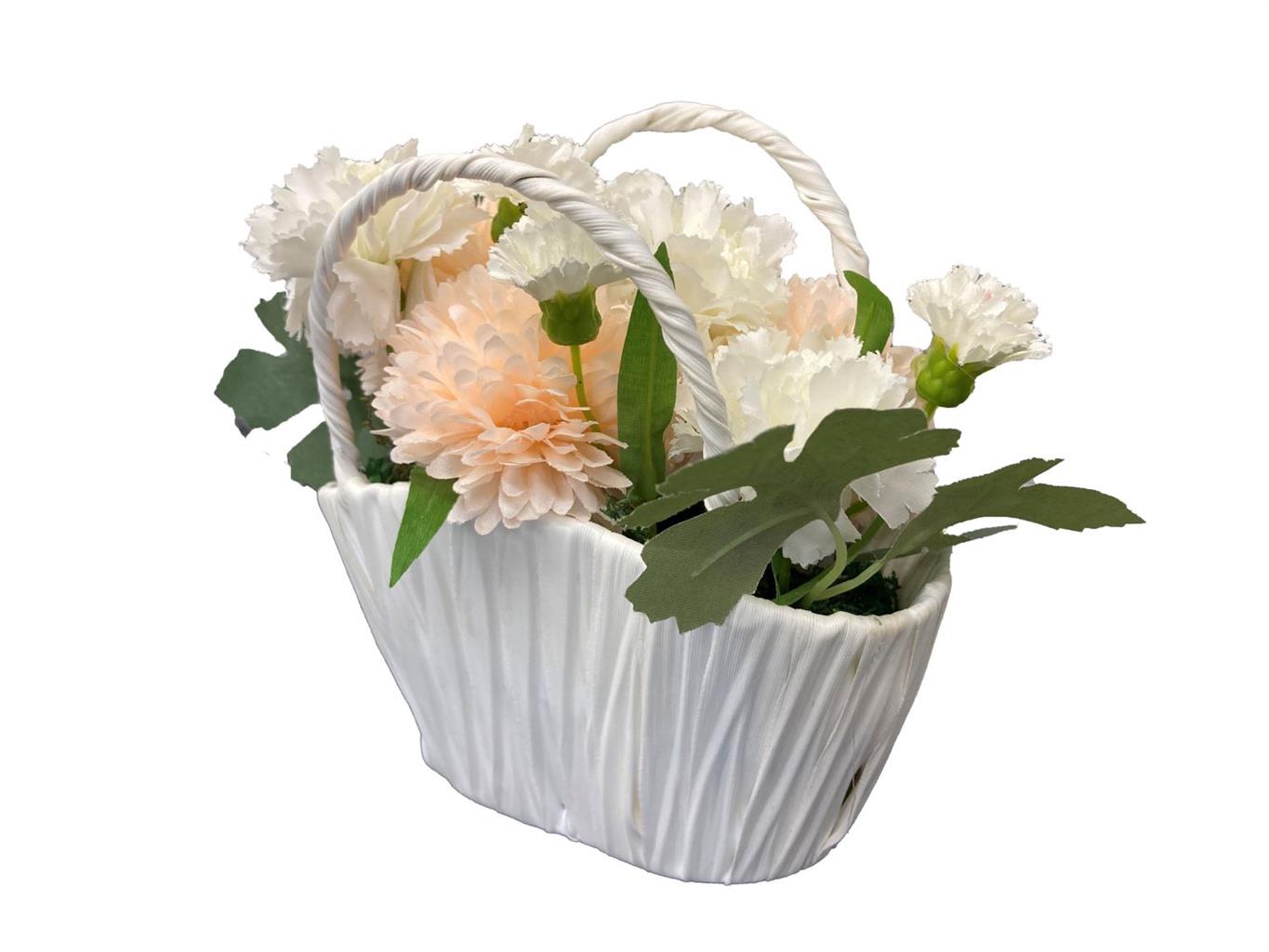 Deko Blumengesteck im 
weissen Topf mit Henkeln 
Kunstblumen