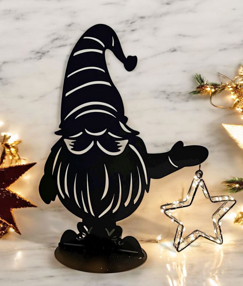 LED Wichtel Santa Outdoor aus Metall mit leuchtendem Stern mit 44 LED H45cm