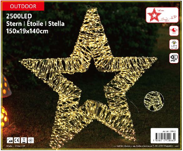 LED Stern Outdoor Metall mit 2500 LED Farbe: Silber D: 150cm - T:19cm