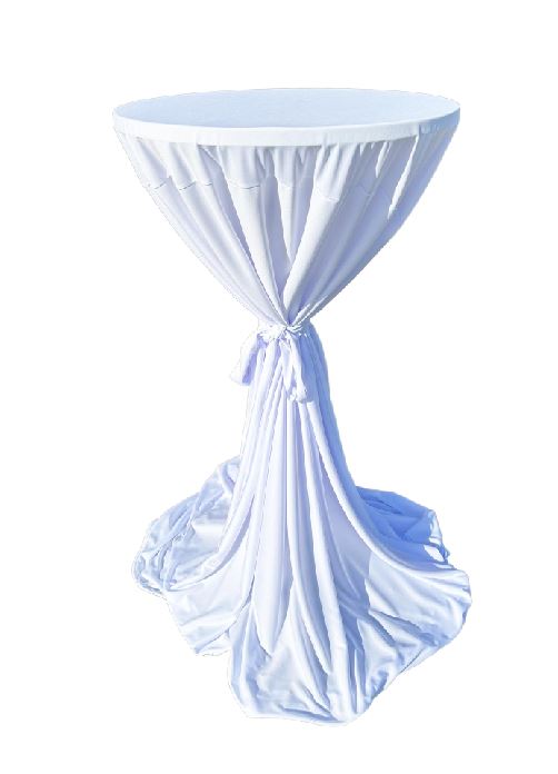 Stehtisch Stretch Husse Weiss 146cm Höhe Durchmesser 80-90cm