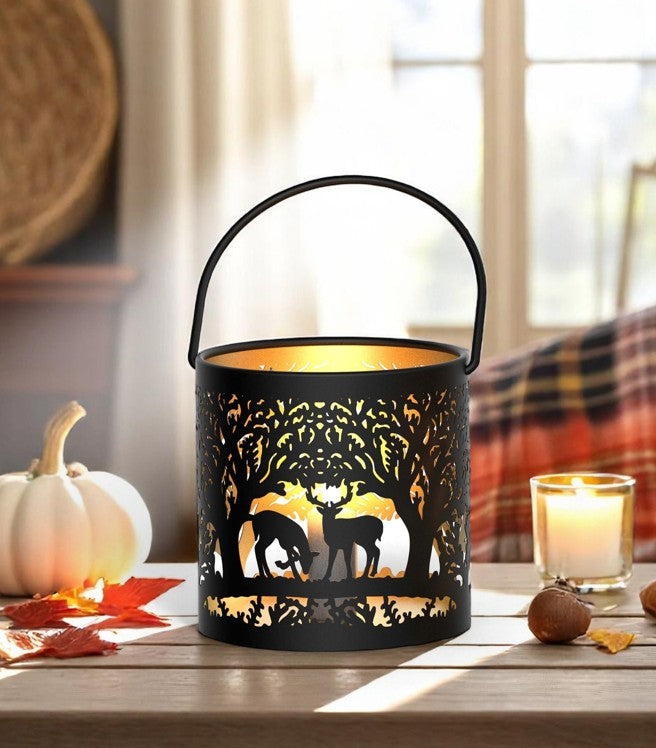 Windlicht Forest 3er Set mit Henkel aus Metall schwarz gold