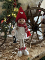 Deko Figur Mädchen weiss rot mit Laterne in der Hand H40cm