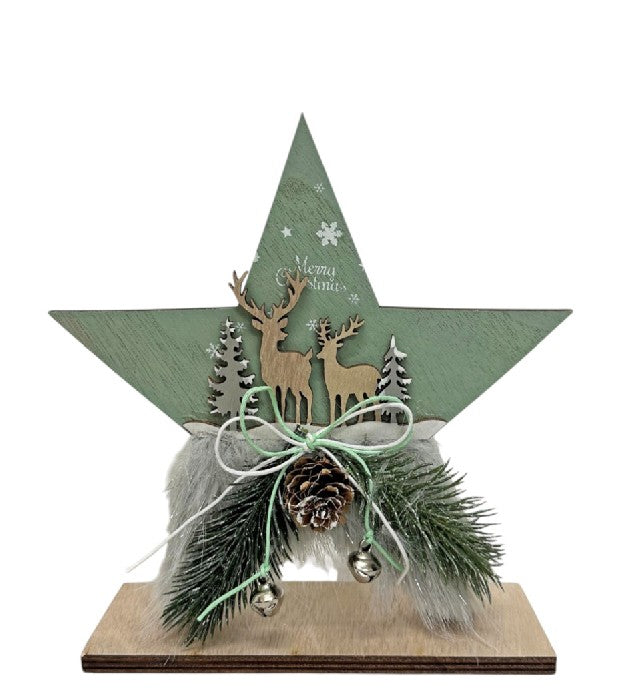 Deko Stern grün aus Holz zum Aufstellen mit Holzsockel