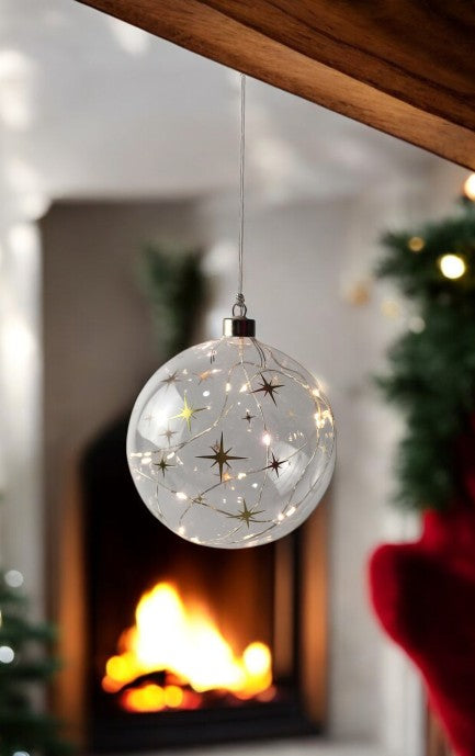 LED Glas Kugel mit Sternen Design mit 15 LED Farbe Sternen: Gold Kugel D:15cm