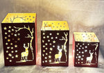 Windlicht Forest 3er Set aus Metall eckig rot