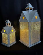 Laterne Forest 2er Set Haus aus Metall Weiss gold