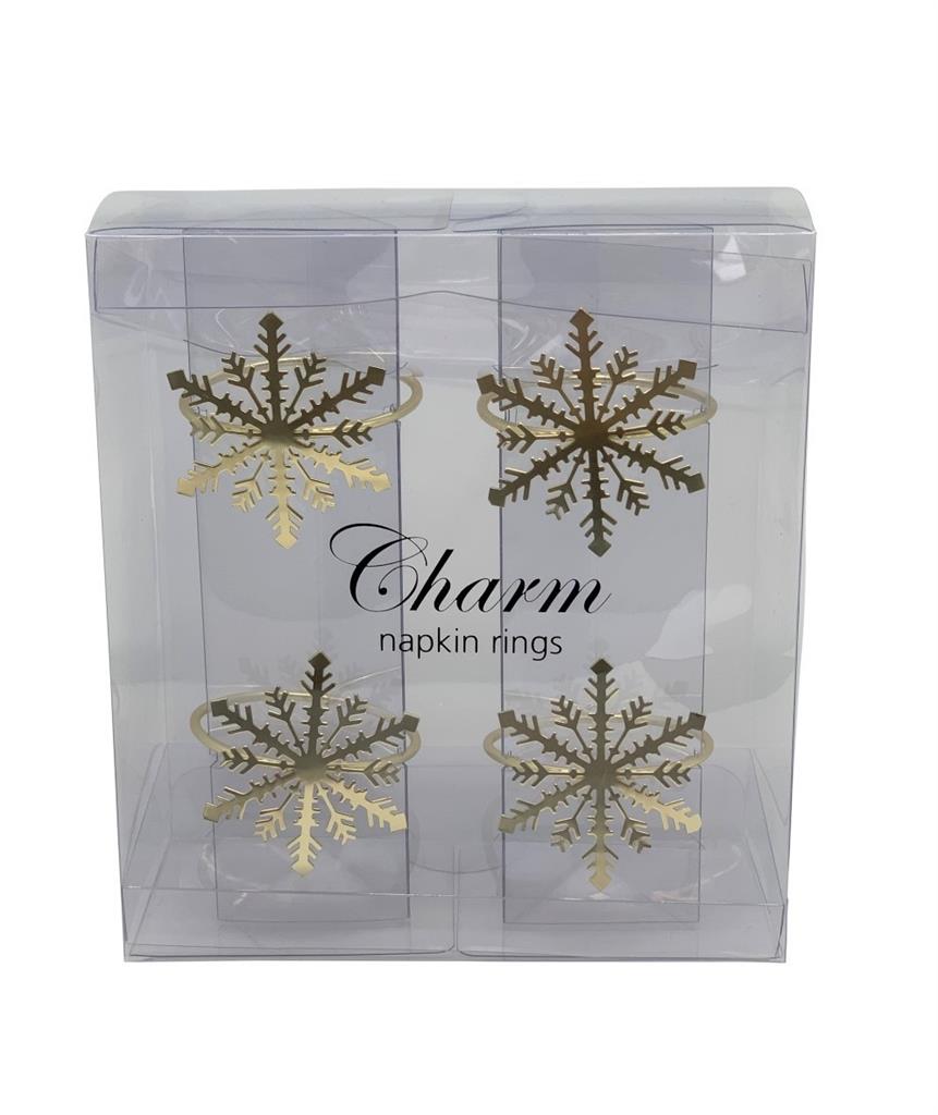 Rond de serviette lot de 4 flocons de neige
 or antique taille 55-60mm acier inoxydable