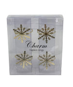 Rond de serviette lot de 4 flocons de neige
 or antique taille 55-60mm acier inoxydable