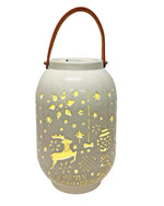 LED Laterne Xmas weiss aus Porzellan mit 4 LED H28cm
