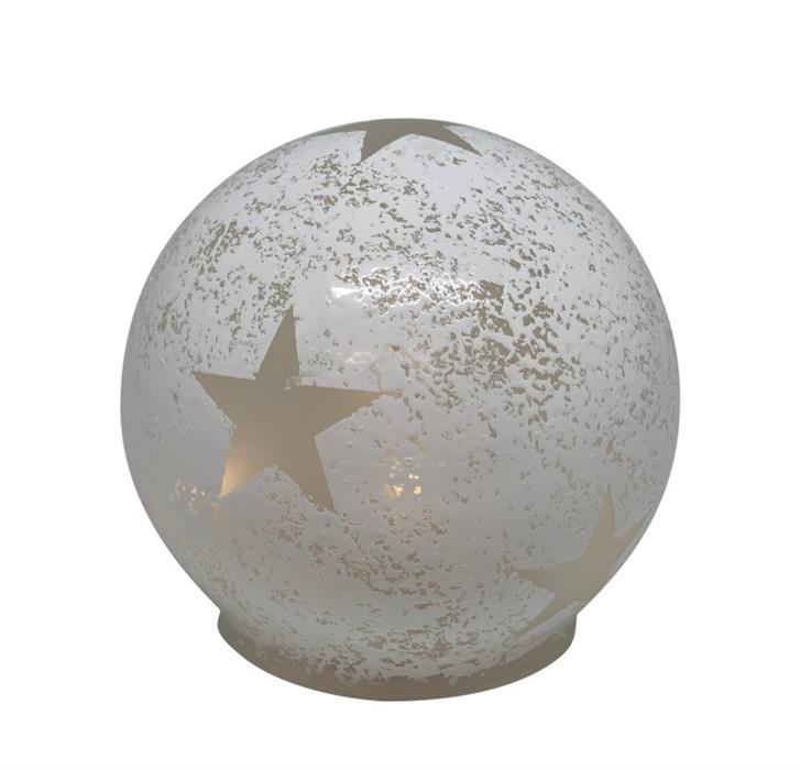 LED Glas Kugel mit 8 LED 
Motive: Stern 
Farbe: Weiss 
D:12cm H:11cm
