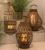 Laterne aus Bambus konisch mit Griff und Glaseinsatz