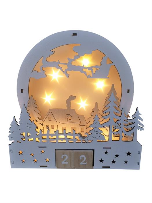 LED Holz Kalender Tischdeko 
mit Zahlenwürfel mit 8 LED
Farbe:Weiss