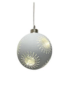 LED Glas Kugel silber mit Sternen mit 8 LED D10cm