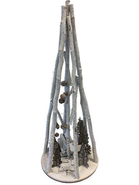 LED Pyramide aus Zweigen - Hirsch und Tannen Design
30 LED - H: 61cm B:24cm