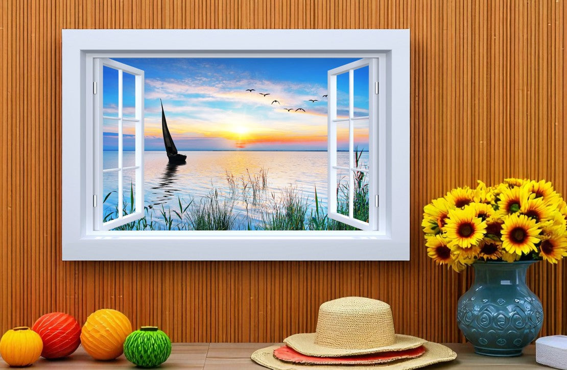 LED Bild aus Canvas 
offenes Fenster auf See
mit 1 LED