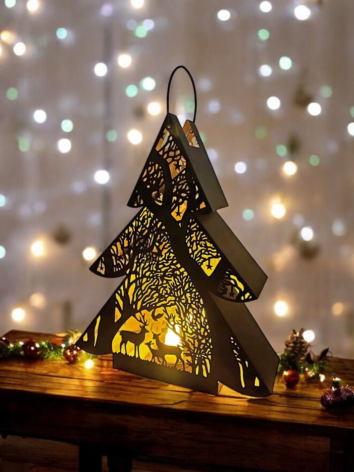 Laterne Forest Tannenbaum aus Metall Schwarz gold