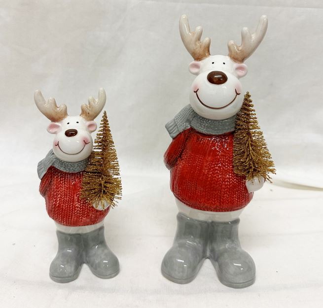 Deko Figur Elch aus Dolomit mit Baum aus Metall rot weiss H21cm