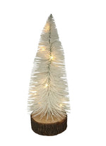 LED Tannenbaum Weiss auf Holzsockel H:28cm D: 11cm
Mit 10 Tautropfen LED