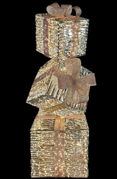 LED Geschenkbox gold Outdoor aus Metall mit 2080LED Micro Light goldige PET Streifen