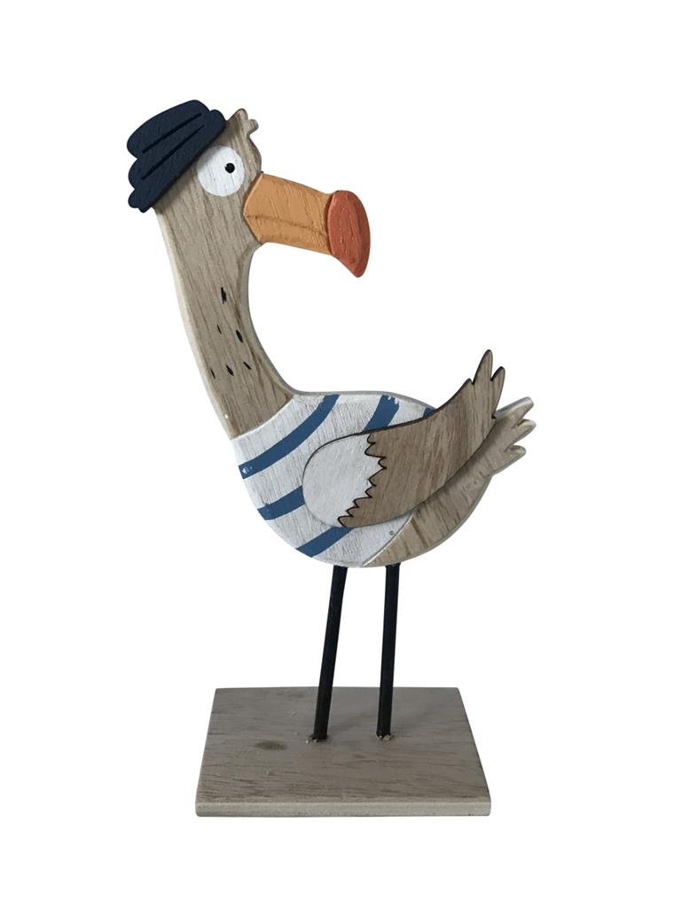 Deko Möwe 
Matrose aus Holz
Farbe: Weiss/Blau
L:10cm B:5cm H:18.5cm