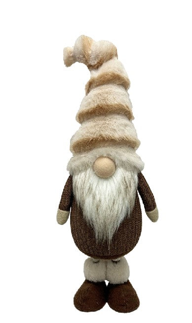 Deko Wichtel stehend braun weiss mit flauschiger Mütze braun weiss