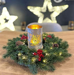 Windlicht aus Glas Bergdorfmotiv silber H13.5cm